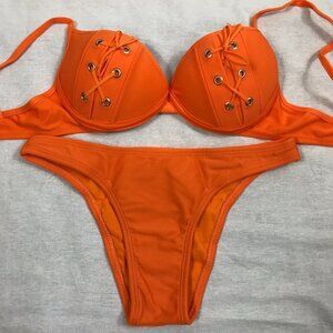 Recco Size Medium Brazilian Orange Underwire Bikini Top & Solid Bottom. New